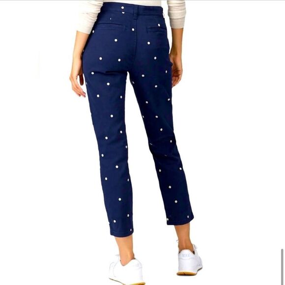 J Crew Polka Dot Chino Crop Vintage Straight Ankle Pants Navy Blue 30 Petite - Picture 5 of 13
